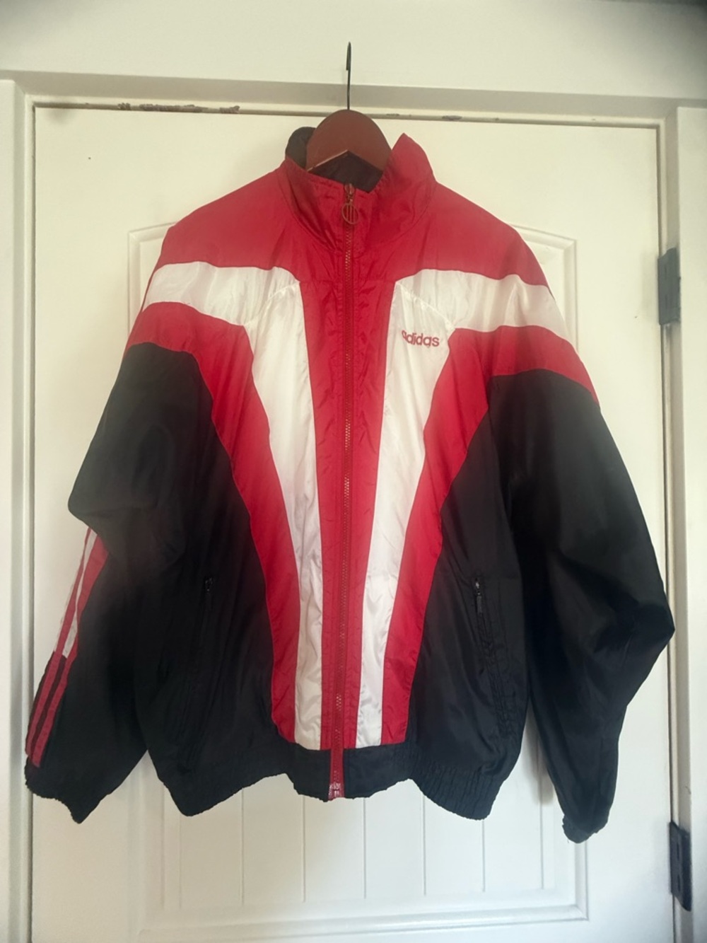 Vintage Adidas Men’s Red/White/Black Windbreaker Jacket size M